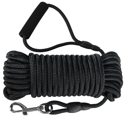 Vivifying Floating Long Dog Leash, 32ft Dog Training Leash for Outside and Yard, Durable Long Line Lead with Soft Handle for Camping, Hiking, Swimming, Beach and Lake (Black) - Image 1