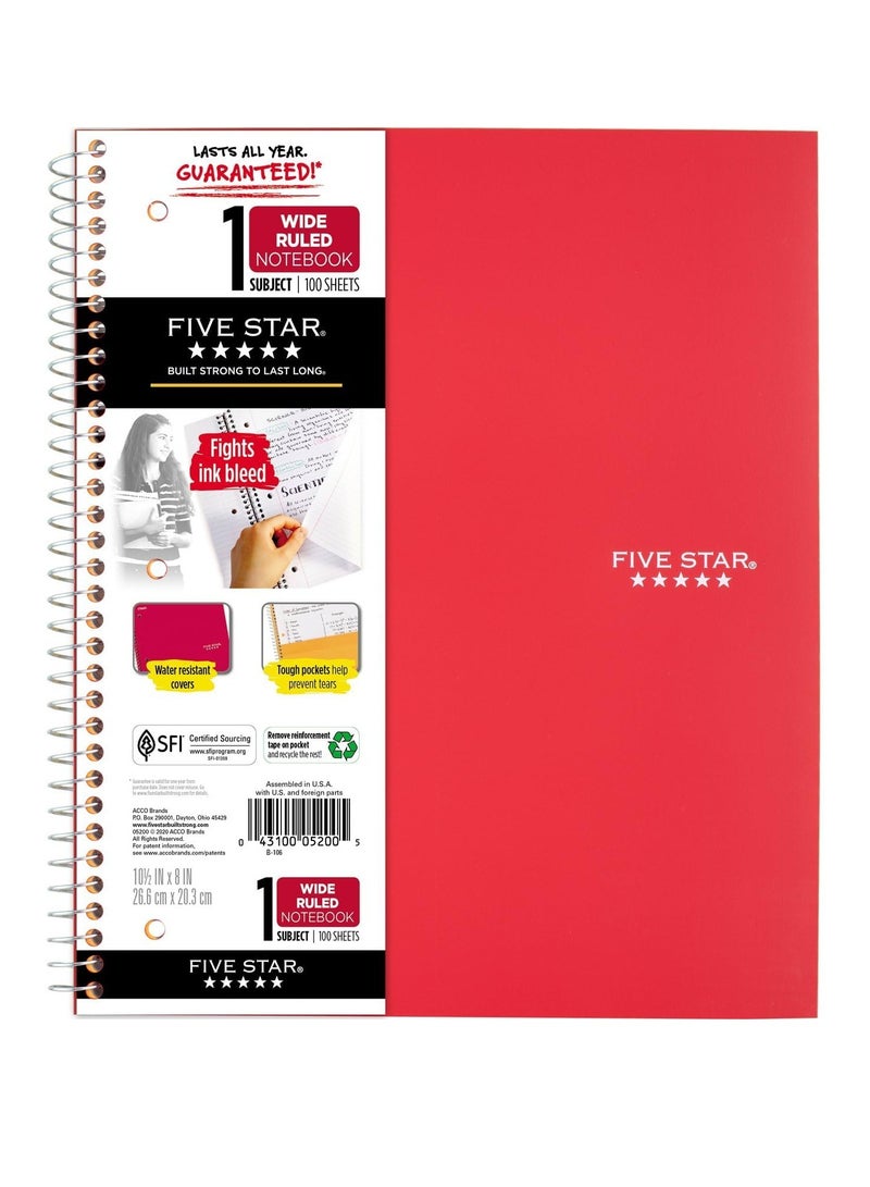Five Star Spiral Notebook, 1 Subject, Wide Ruled Paper, 10-1/2" x 8", 100 Sheets, Assorted Colors, Color Will Vary, Office Product , 1 Count (05200) - Image 2