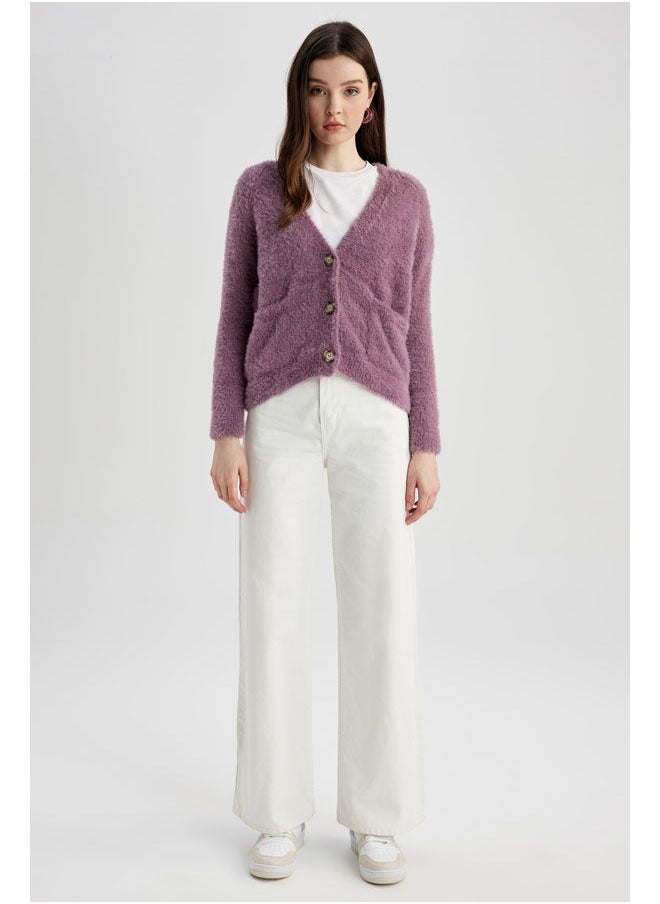DeFacto - Woman Oversize Fit V Neck Long Sleeve Tricot Cardigan - Image 1