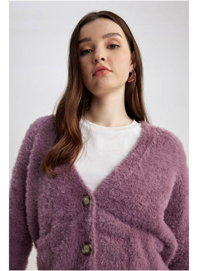 DeFacto - Woman Oversize Fit V Neck Long Sleeve Tricot Cardigan - Image 1