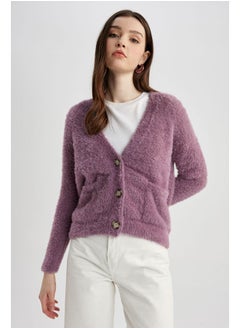 Woman Oversize Fit V Neck Long Sleeve Tricot Cardigan