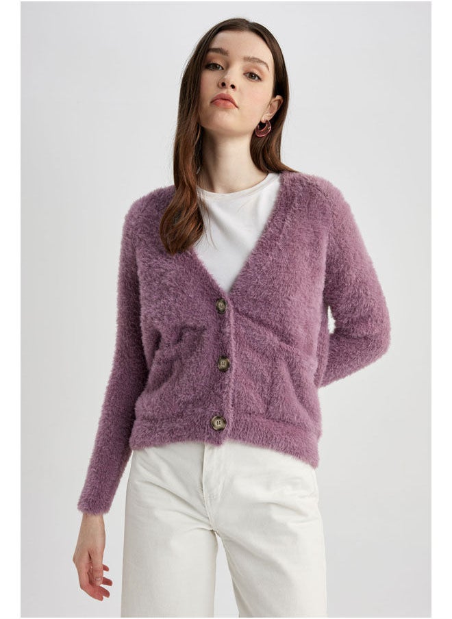 DeFacto - Woman Oversize Fit V Neck Long Sleeve Tricot Cardigan - Image 1