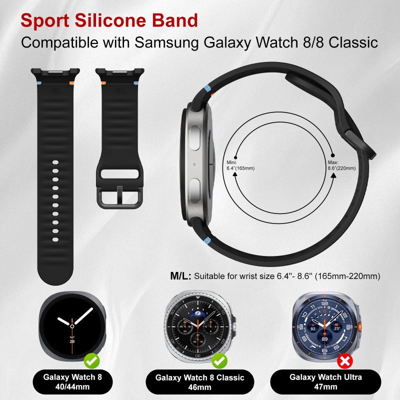 Snyeest Sport Bands Compatible for Samsung Galaxy Watch 8/8 Classic Band,No Gap One Click Soft Silicone Replacement Strap for Galaxy Watch 8 40 44mm/8 Classic 46mm Men Women-6 Packs,M/L - Image 2