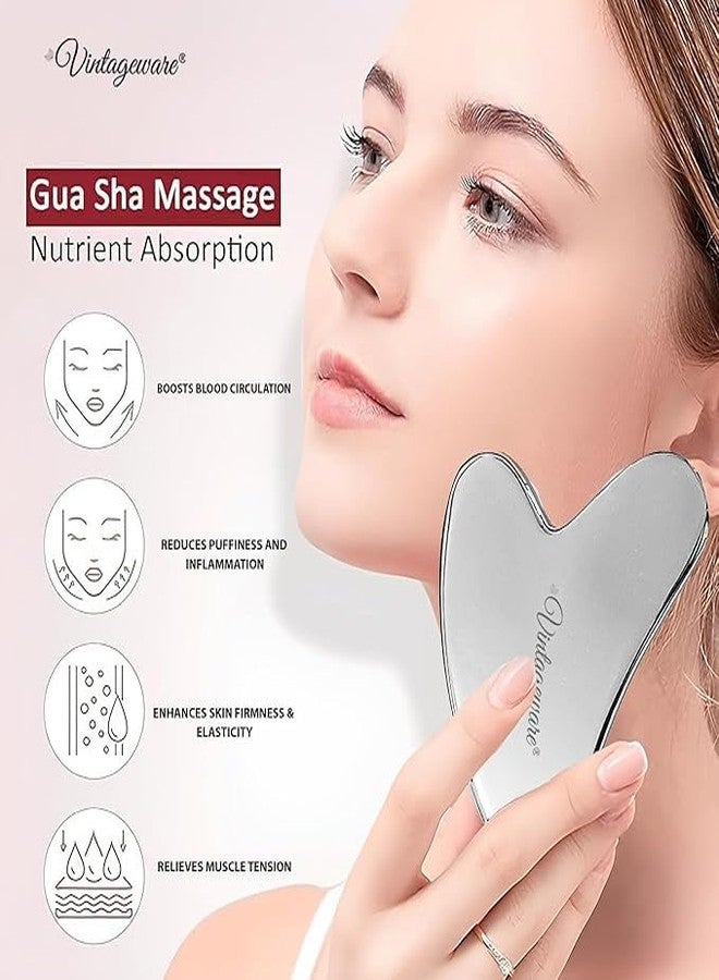 Vintageware® Stainless Steel Gua Sha Tool for Face Massage | Tightening, Lifting & Lymphatic Drainage | Reduces Puffiness | 304 Medical Grade Metal for Eyes, Neck & Body (Heart Shape) - Image 4