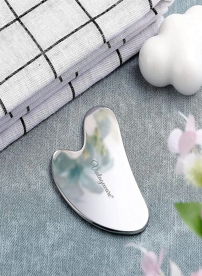Vintageware® Stainless Steel Gua Sha Tool for Face Massage | Tightening, Lifting & Lymphatic Drainage | Reduces Puffiness | 304 Medical Grade Metal for Eyes, Neck & Body (Heart Shape) - Image 5