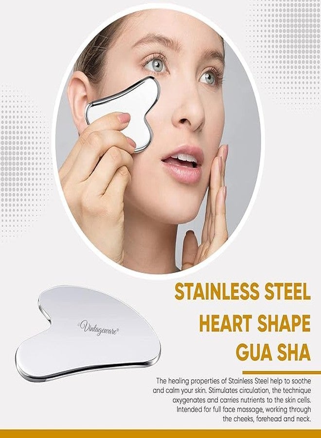Vintageware® Stainless Steel Gua Sha Tool for Face Massage | Tightening, Lifting & Lymphatic Drainage | Reduces Puffiness | 304 Medical Grade Metal for Eyes, Neck & Body (Heart Shape) - Image 2