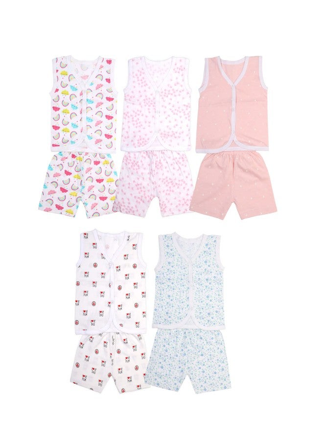 Wearville Cotton New Born Baby Boy's & Baby Girls Jabla Clothing Top And Aop Shorts Set (Multicolored), Pack Of 5, - Image 1