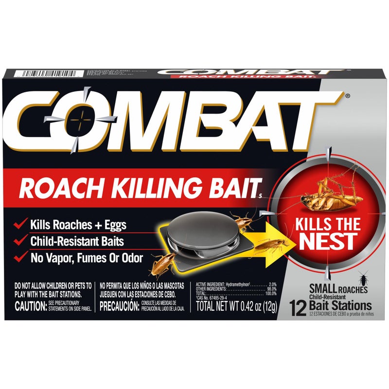 Combat Roach Killing Bait Stations for Small Roaches, Kills Roaches and Eggs, 12 Count - Image 1