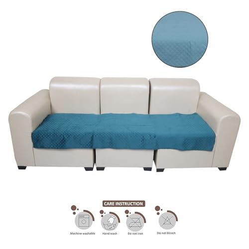 KINGLY Velvet Quilted L-Shape 7 Seater (4+3) Universal Sofa Protector – Premium Non-Slip Fit, Machine Washable Couch Mat for L-Shaped Sofa Set in Living Room (German Blue, 2pc Set – 23x27 & 90x27) - Image 5