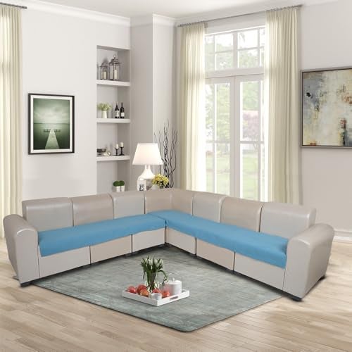 KINGLY Velvet Quilted L-Shape 7 Seater (4+3) Universal Sofa Protector – Premium Non-Slip Fit, Machine Washable Couch Mat for L-Shaped Sofa Set in Living Room (German Blue, 2pc Set – 23x27 & 90x27) - Image 2