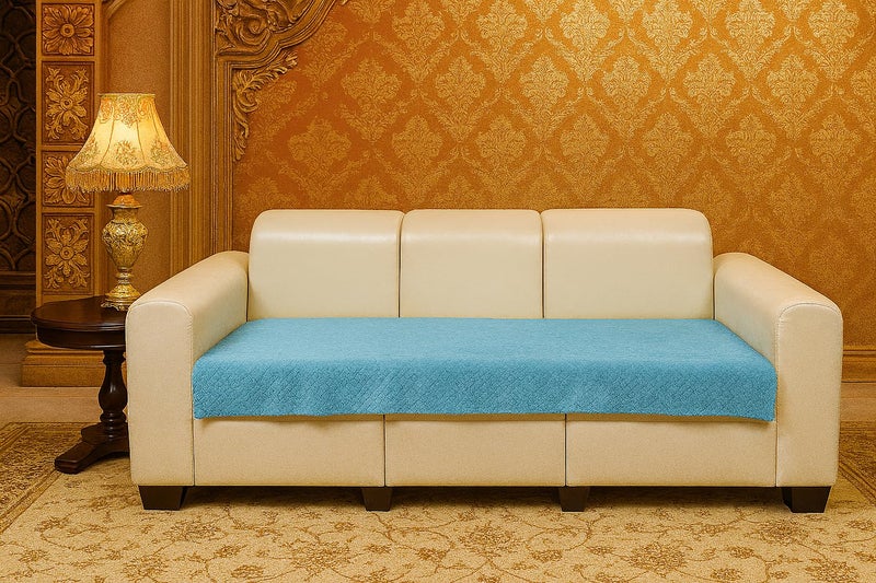 KINGLY Velvet Quilted L-Shape 7 Seater (4+3) Universal Sofa Protector – Premium Non-Slip Fit, Machine Washable Couch Mat for L-Shaped Sofa Set in Living Room (German Blue, 2pc Set – 23x27 & 90x27) - Image 3