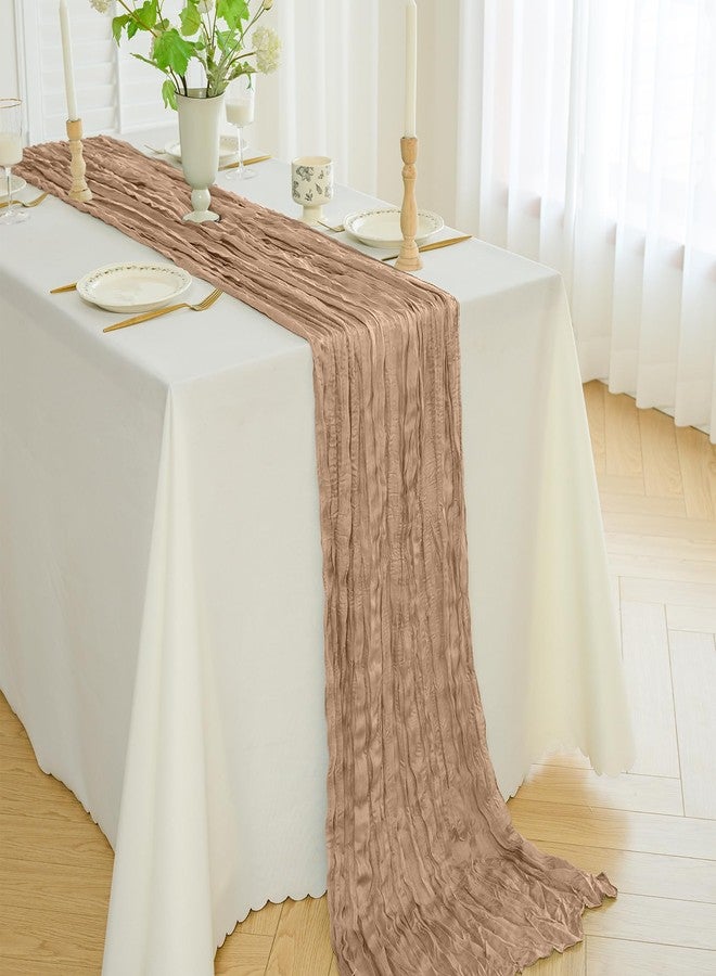 FEINIGESI Cheesecloth Boho Rustic Table Runner - 35x120 Inch Gauze for Wedding, Baby & Bridal Showers (Nude) - Image 1