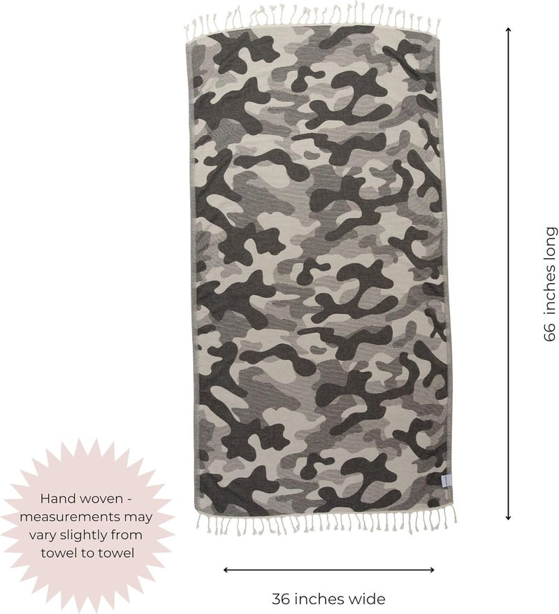 InfuseZen Turkish Bath  Beach Towel  Reversible Camouflage Print  100 Organic Turkish Cotton  Soft Lightweight Absorbent Peshtemal Quick Dry Sand Free  Gym Throw Travel  Black Camo - Image 3