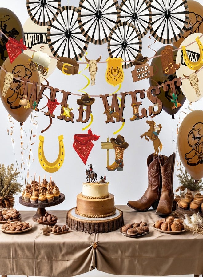 XIPEGPA 30 PCS Wild West Cowboy Party Decorations with Banners Hanging Swirls Ceiling Streamers Balloons Paper Wheel Decorations for Birthday Baby Shower Western Theme Party Decor - Image 3