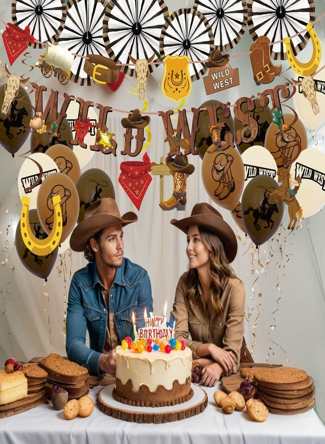 XIPEGPA 30 PCS Wild West Cowboy Party Decorations with Banners Hanging Swirls Ceiling Streamers Balloons Paper Wheel Decorations for Birthday Baby Shower Western Theme Party Decor - Image 4
