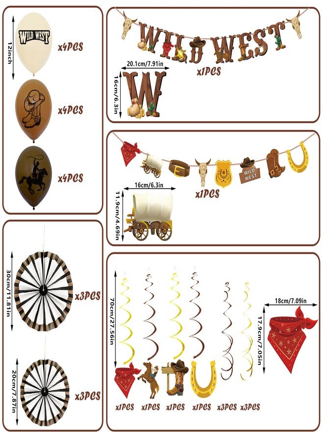 XIPEGPA 30 PCS Wild West Cowboy Party Decorations with Banners Hanging Swirls Ceiling Streamers Balloons Paper Wheel Decorations for Birthday Baby Shower Western Theme Party Decor - Image 2