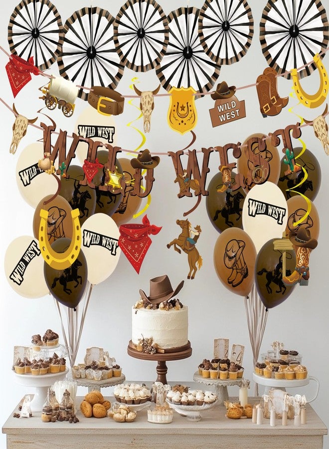 XIPEGPA 30 PCS Wild West Cowboy Party Decorations with Banners Hanging Swirls Ceiling Streamers Balloons Paper Wheel Decorations for Birthday Baby Shower Western Theme Party Decor - Image 5