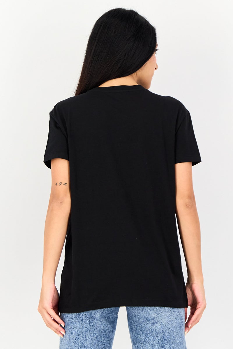 ONLY Women Crew Neck Graphic Print Short Sleeves T-Shirt, Black - Image 4