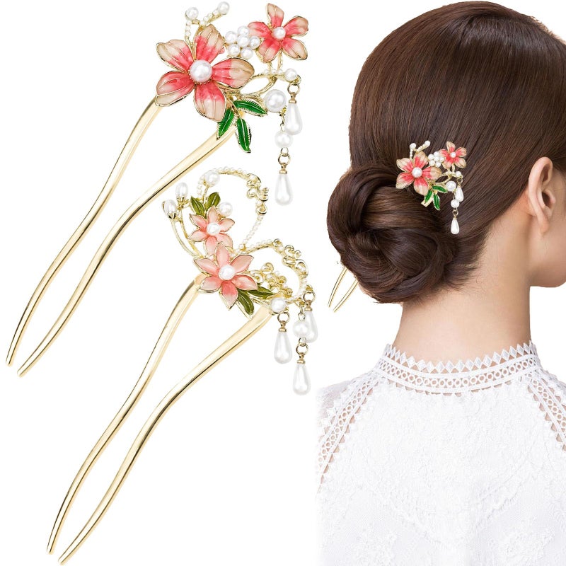 Arvintas 2 Count Chinese Flower Hair Stick Metal Hair Accessories Traditional Hair Sticks for Long Hair Hair Chopsticks for Women Classic Vintage Flower