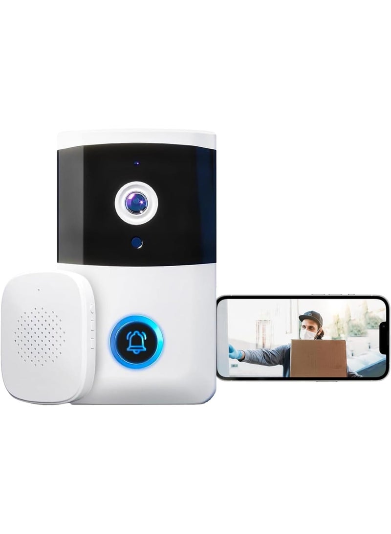 Zikra Smart Wireless Remote Doorbell Camera, HD Night Vision Intelligent Visual Doorbell Camera, Real Time Alerts, Easy Installation, 2-Way Talk Wi-Fi Video Doorbell Camera for Home, White - Image 1