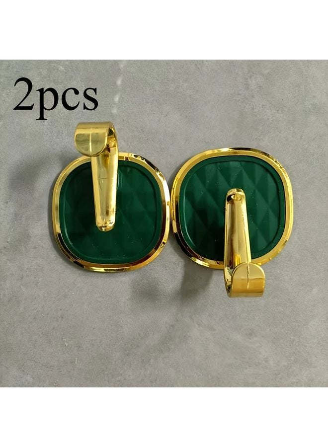 2pcs Green No Trace Adhesive Hooks Strong Bathroom Wall Hanging Towel Holder - Image 1