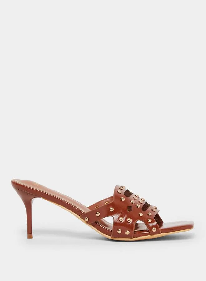 Styli Tan Studded High Heel Sandals