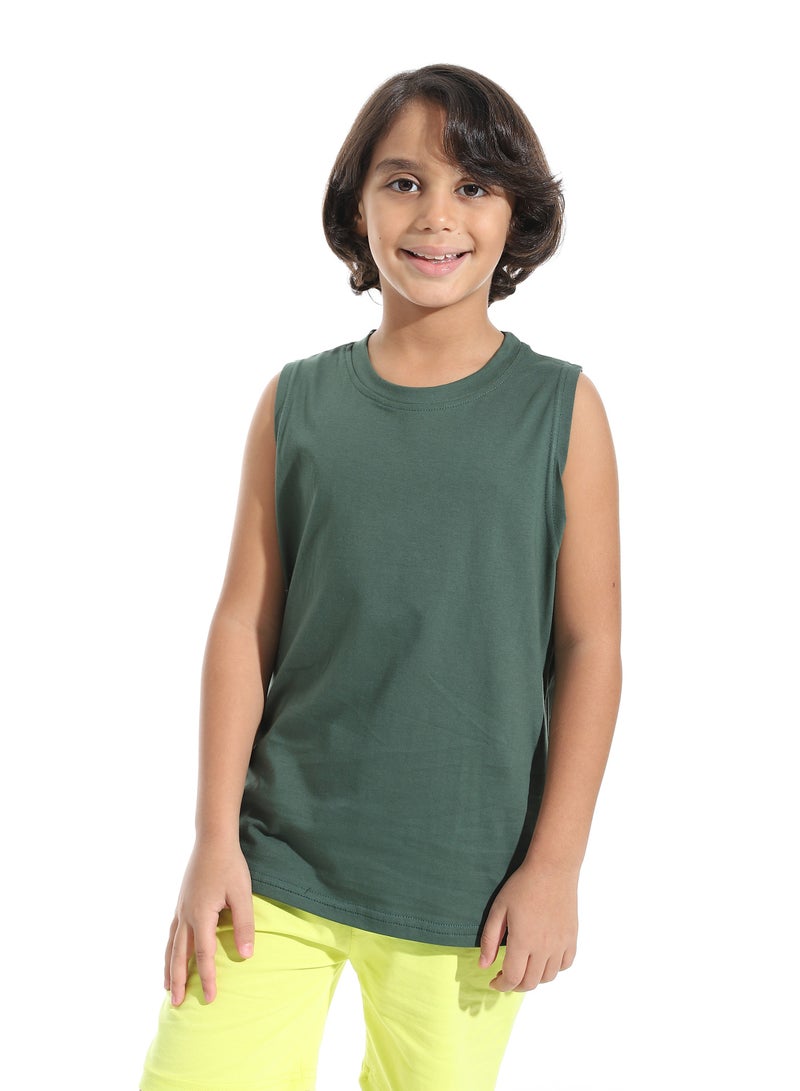 Andora Cut Sleeves Loose Fit Basic T-Shirt_Green - Image 1