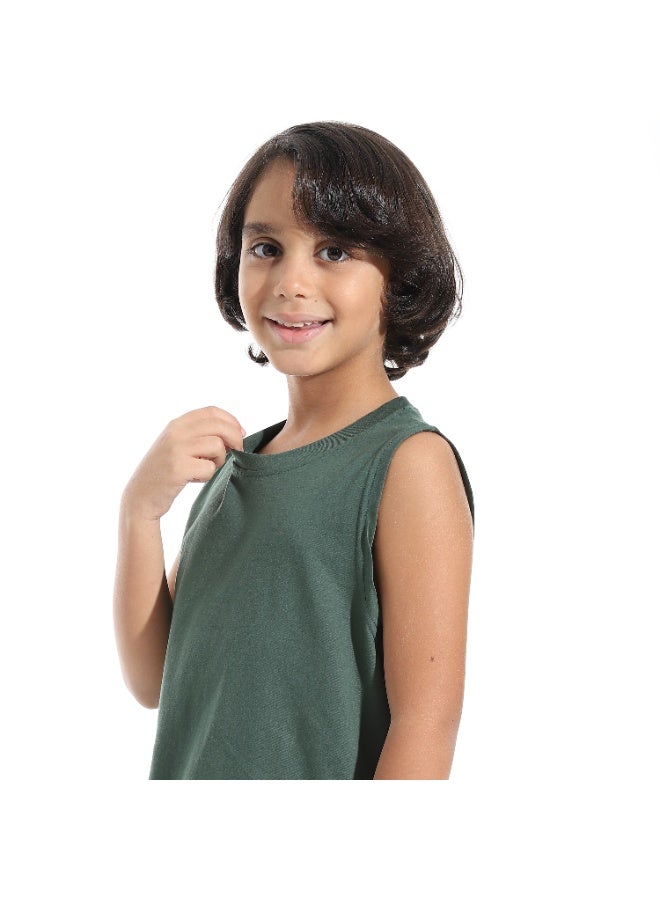 Andora Cut Sleeves Loose Fit Basic T-Shirt_Green - Image 3