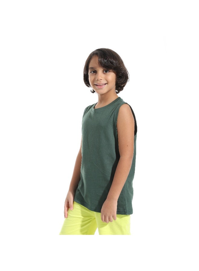 Andora Cut Sleeves Loose Fit Basic T-Shirt_Green - Image 5