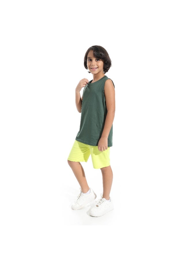 Andora Cut Sleeves Loose Fit Basic T-Shirt_Green - Image 4