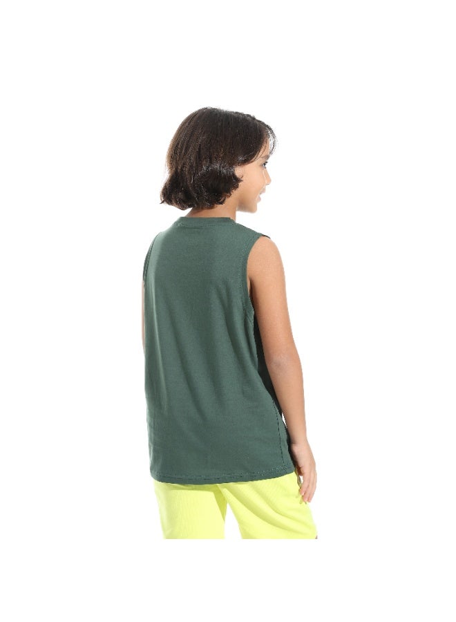 Andora Cut Sleeves Loose Fit Basic T-Shirt_Green - Image 2