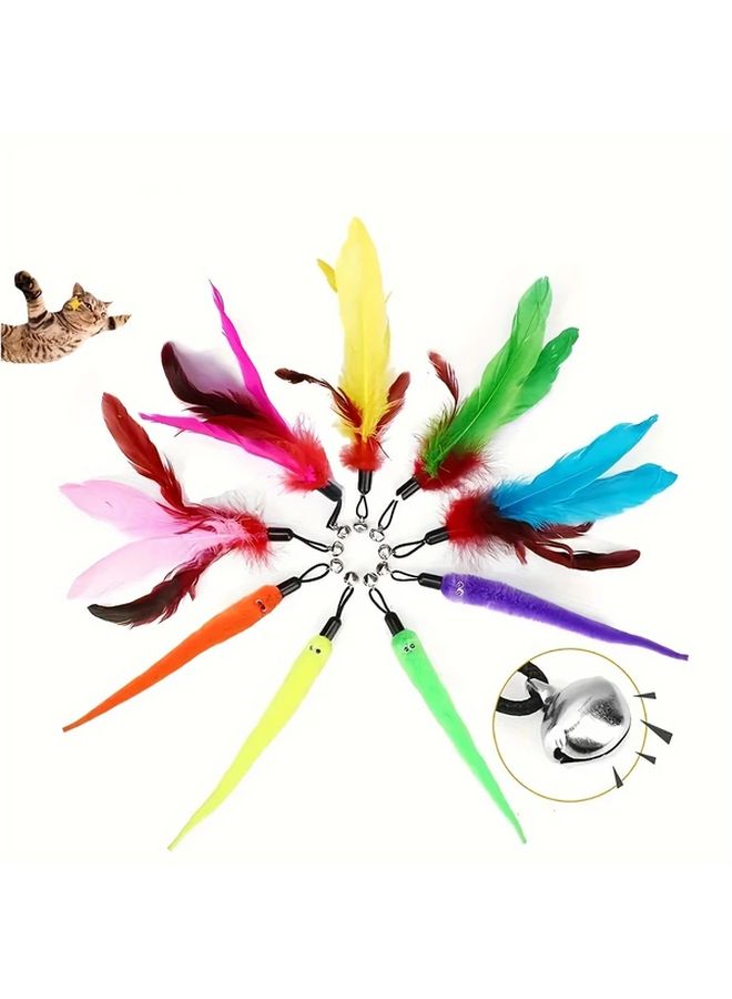 Interactive Cat Toy Set With Retractable Teaser Wand 5 Random Replacement Heads And Multiple Feather Attachments Durable Plastic Construction Non Battery Operated Play Kit For Indoor Cats 1 - Image 4