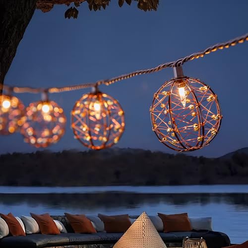TWINKVILLA Outdoor Decorative Patio String Lights, Beaded Copper Wire Ball Style Lantern Lights, Connectable Weather-Resistant Indoor Outdoor Novelty Whimsical Light for Home Pergola Bedroom Porch Party Backyard - Image 1