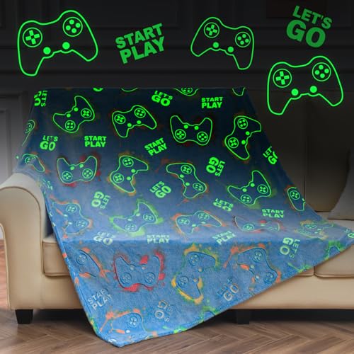 Gaming Blanket Glow in The Dark for Girls Boys  Gamer Room Decor for Night Light Up Game Controller Throw Toy for Adult Kids Soft Throw Blanket for Age 210 Year Old