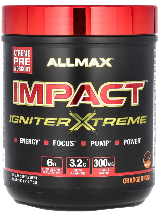 Allmax IMPACT™ IGNITER XTREME مكمل قبل التمرين برتقال كراش 12.7 أونصة (360 جرام)
