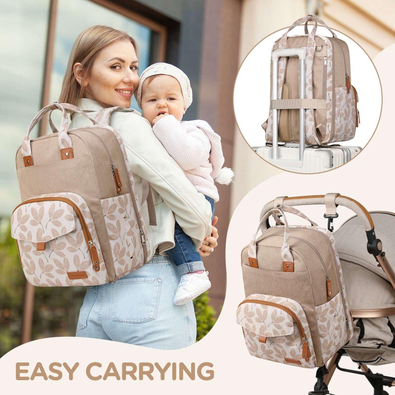 Qualyphant Large Diaper Bag Backpack for Two Kids Twins - Expandable Baby Bag (26-36L), Dual Big Compartments - Includes Changing Pad & Stroller Straps, Unisex Leaf - Image 4