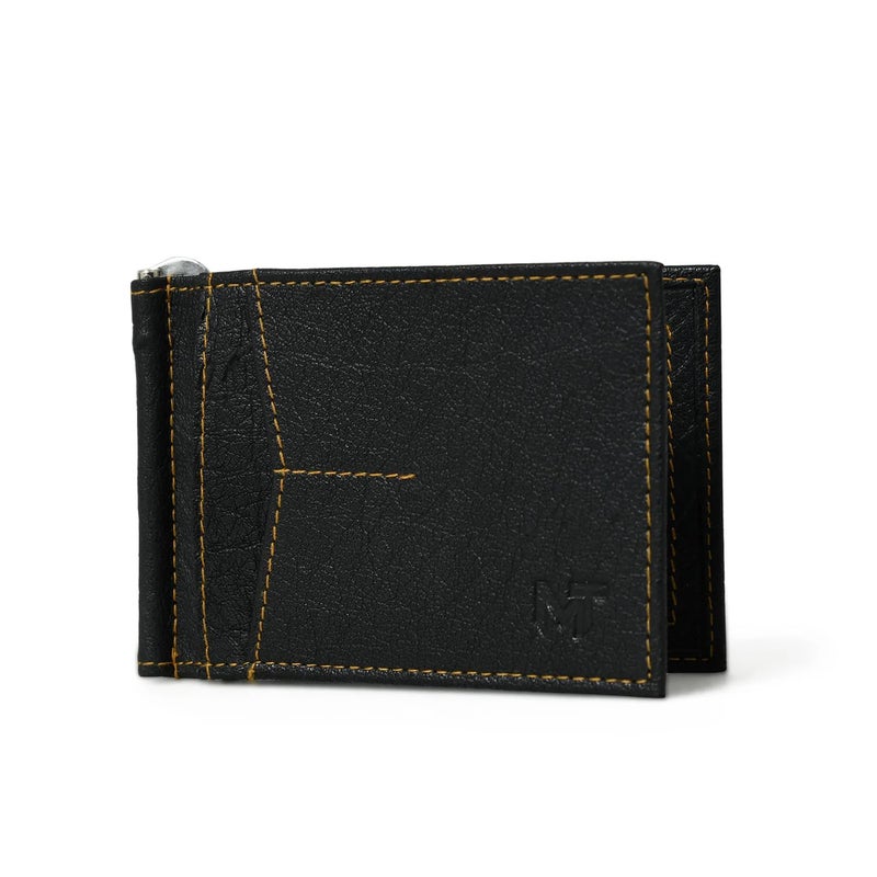 MaheTri Finley Money Clipper | Leather Wallets for Men with Strong Metal Clip | RFID Money Clip Wallet | Men's Front Pocket Minimalist Wallet (Black) - Image 1