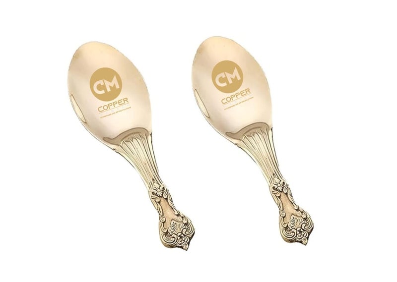 Copper-Master Brass Rice Dounga Spoon for Serving Food, Brass Kitchen Tool for Cooking Ideal for Rice and Grains - Durable & Elegant (Set of 2) - Image 1