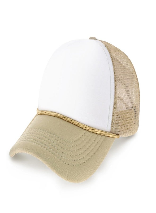 CHOK.LIDS Classic Foam Trucker Hat Summer Mesh Cap Solid Two Toned Blank Foamhead hat for Mens Womens Adjustable Strap Light Weight (White/Khaki) - Image 1