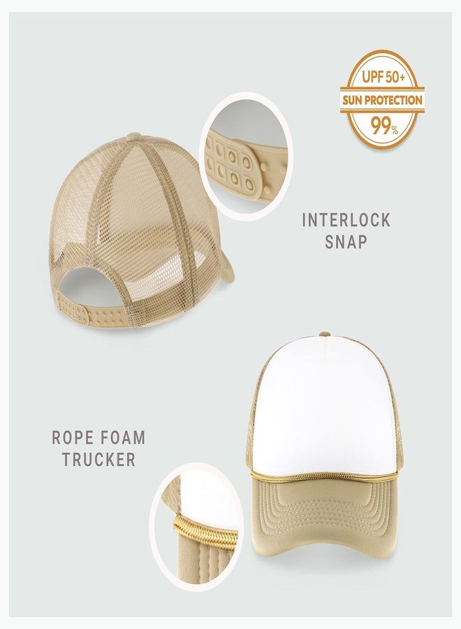 CHOK.LIDS Classic Foam Trucker Hat Summer Mesh Cap Solid Two Toned Blank Foamhead hat for Mens Womens Adjustable Strap Light Weight (White/Khaki) - Image 2