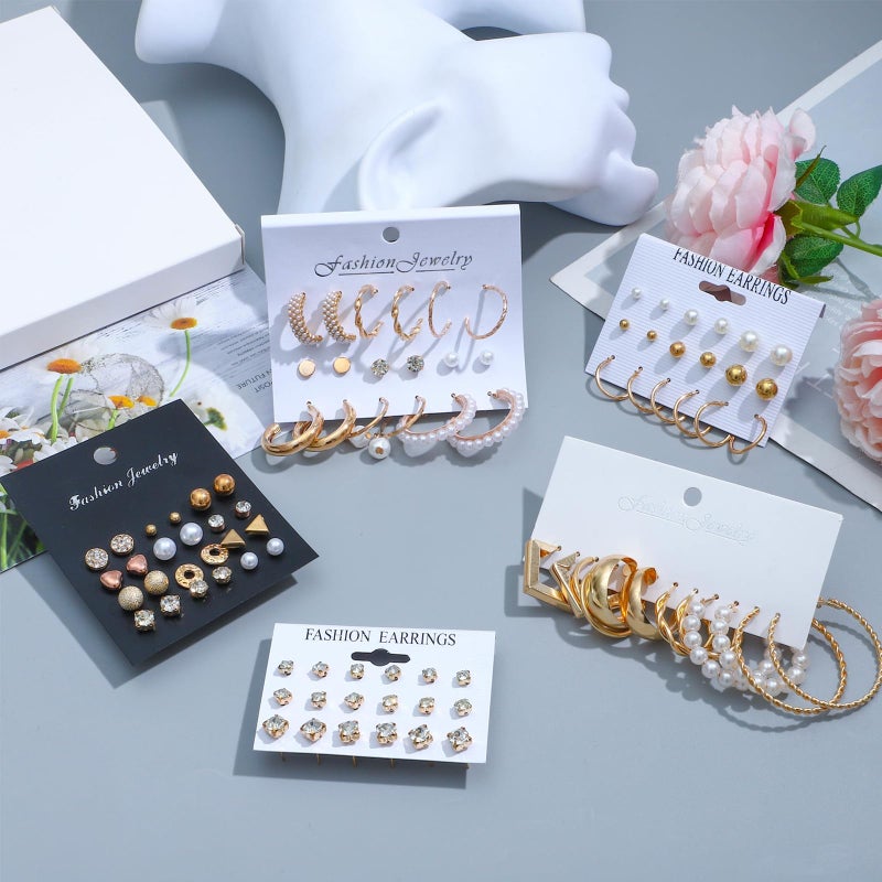 NEWITIN 120 Pieces Gold Jewelry Set for Women Fashion Costume Jewelry Gold Plated Necklace Bracelet Ear Cuff Earrings Set for Women - Image 3