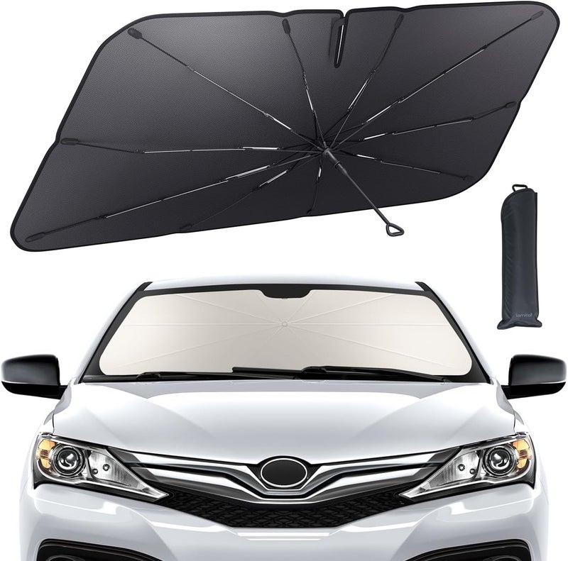 Lamicall Car Windshield Sunshade Umbrella – [57"L x33"W] [5-Layer UV Block][10-Rib Fiberglass Frame] for Heat Insulation, Front Window Interior Sun Protection, for Medium Sedan, SUV Windshield - Image 1