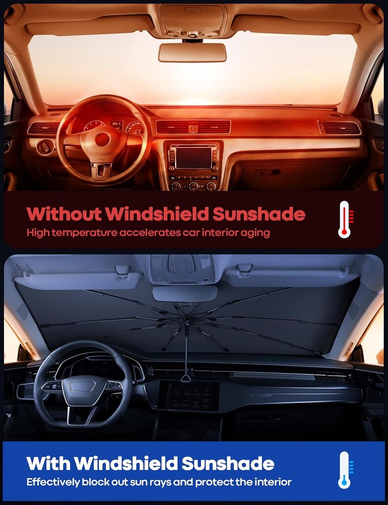 Lamicall Car Windshield Sunshade Umbrella – [57"L x33"W] [5-Layer UV Block][10-Rib Fiberglass Frame] for Heat Insulation, Front Window Interior Sun Protection, for Medium Sedan, SUV Windshield - Image 3