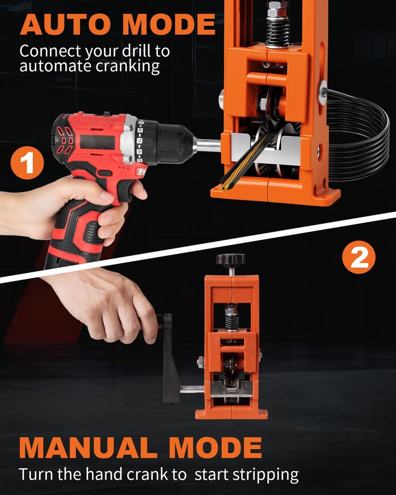 CuzConven Wire Stripper Machine,0.04-1 Inch Scrapping Copper Wire Peeler Machine, Drill Powered/Hand Crank Dual-drive Wire Stripper Tool for Scrap Copper Recycling & DIY etc. - Image 3