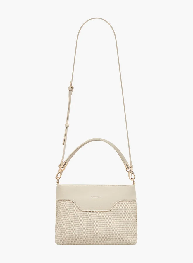 Flora Bella By Shoexpress Textured Crossbody Bag with Zip Closure and Adjustable Strap