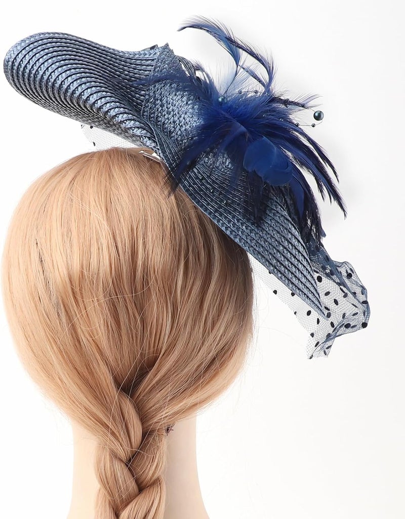 DRESHOW Fascinators Hat Flower Mesh Ribbons Feathers on a Headband and a Clip Tea Party Headwear for Girls and Women - Image 3