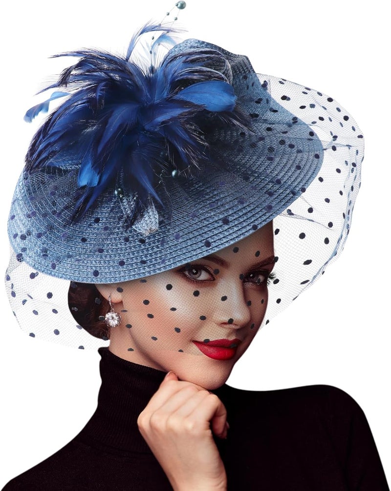 DRESHOW Fascinators Hat Flower Mesh Ribbons Feathers on a Headband and a Clip Tea Party Headwear for Girls and Women - Image 1