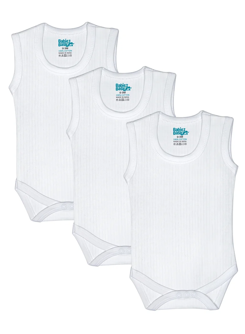 Babies Basic BabiesBasic Super Combed Cotton, Sleeveless Printed Bodysuit, for New Born to 24months. Set of 3, White