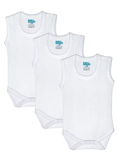 Babies Basic BabiesBasic Super Combed Cotton, Sleeveless Printed Bodysuit, for New Born to 24months. Set of 3, White  - Image 1