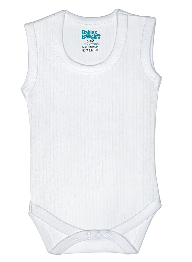 Babies Basic BabiesBasic Super Combed Cotton, Sleeveless Printed Bodysuit, for New Born to 24months. Set of 3, White